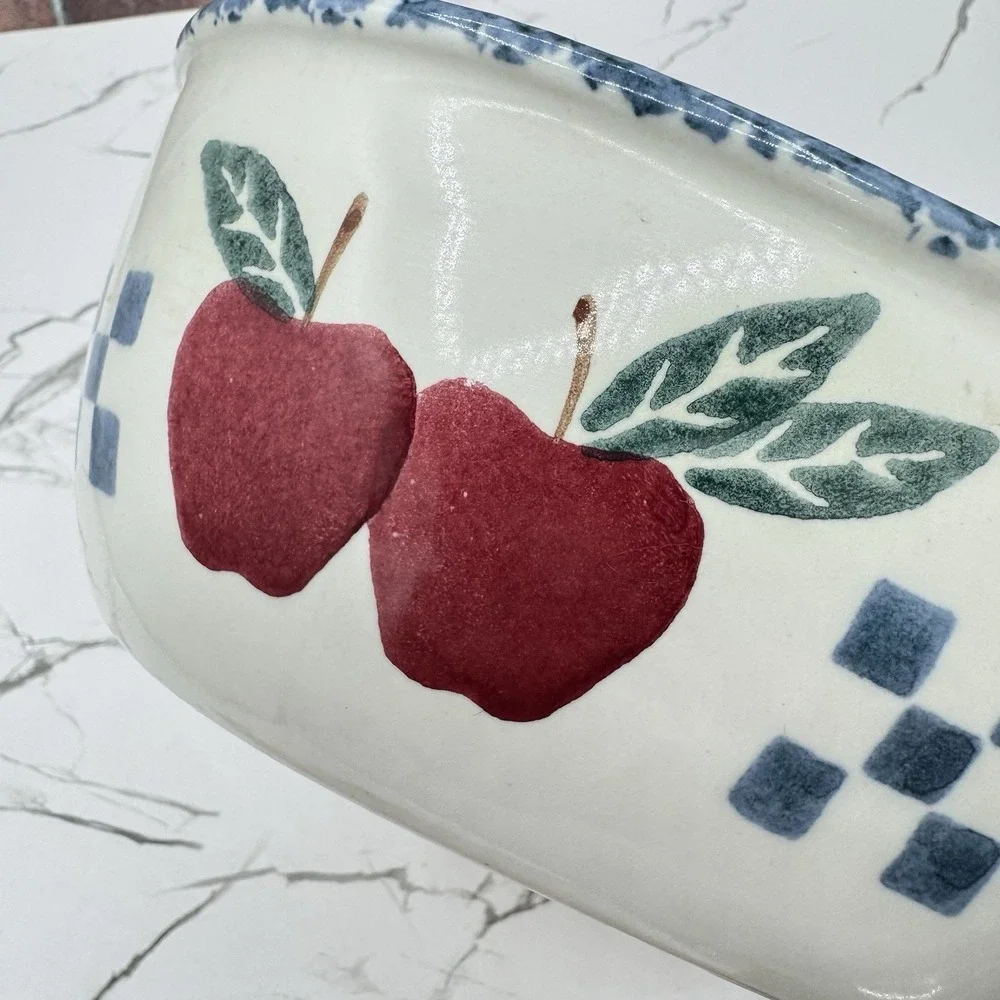 Vintage Chaparral Pottery Apple Baking Serving Dish Blue Spongeware Farmhouse‎